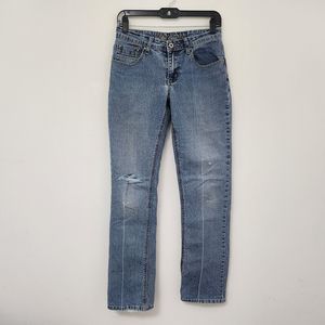 CATO Premium Women's Blue Denim Bootcut Jeans Ripped Knees Size 4